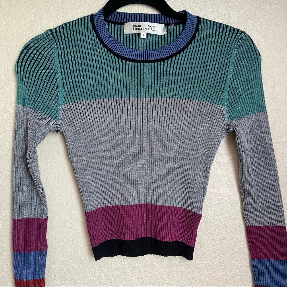 Diane von Furstenberg Multicolor Ribbed Crop Top - Teal, Gray, Plum, Blue, Black